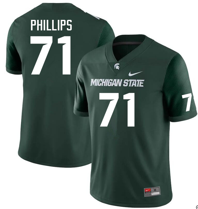 Men #71 Kristian Phillips Michigan State Spartans College Football Jerseys Sale-Green